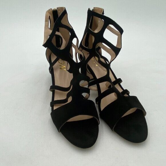 YDN Black Peep Toe Strappy Cutout Sandals Ankle High Block Low Heel Dress Shoes - Picture 4 of 8